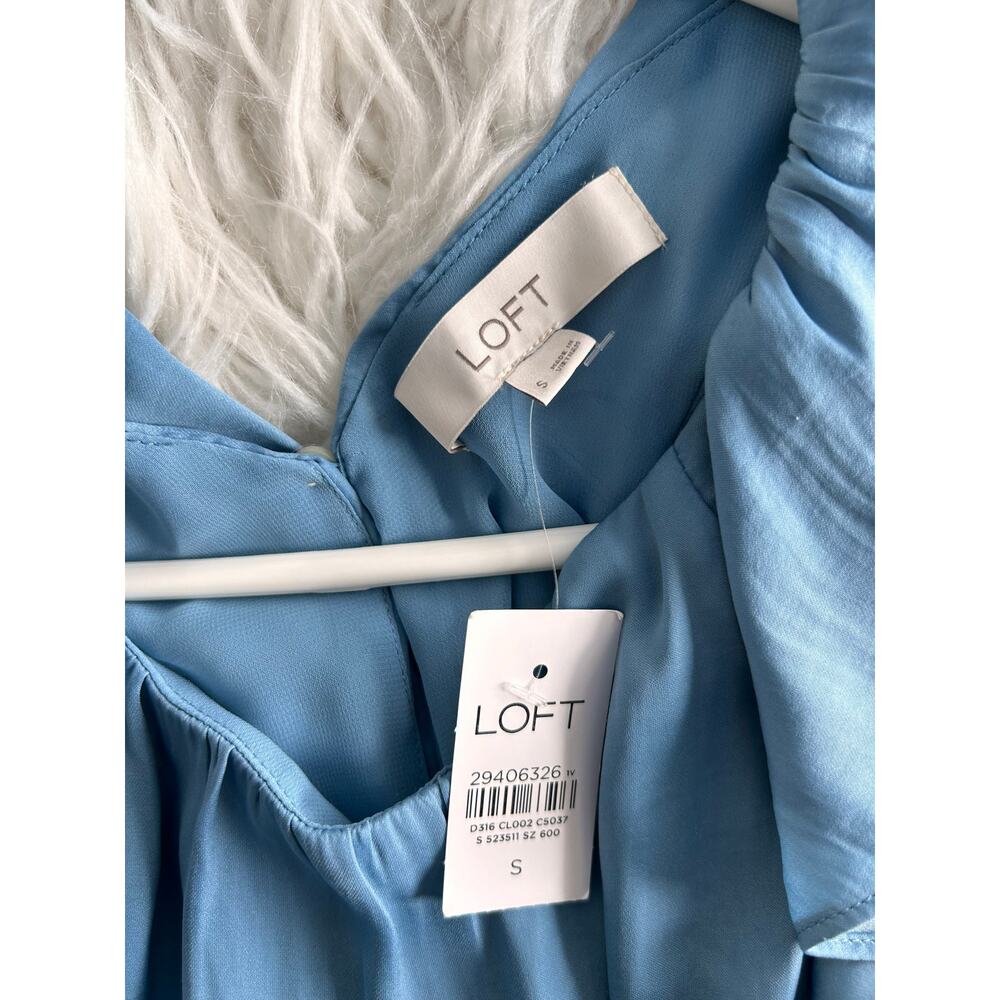 NWT Loft Women's Ruffle Tiered Midi Dress Flutter Sleeve Cornflower‎ Blue Small - Picture 10 of 13